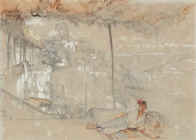 On the Terrace at Ischia, Italy by Джон Фредерик Льюис, 1829 — digital art print download