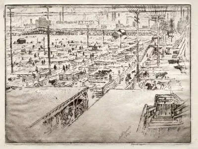 Stockyards, Chicago by Joseph Pennell, 1910 — digital art print download