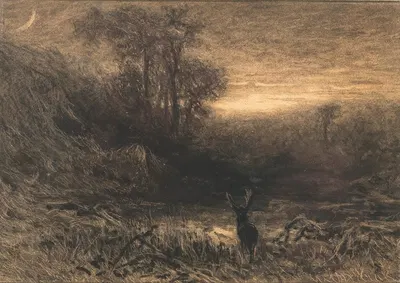 A stag at the edge of a wood at moonlight by Юлий Эдуард Марак — digital art print download