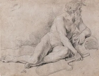 A study of a river god reclining, holding an oar in his right hand by Louis de Boullogne the Younger — digital art print…