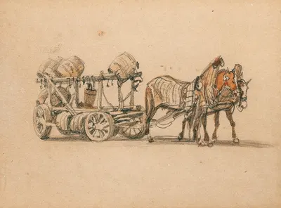 A cart with beer barrels by Рудольф фон Альт — digital art print download