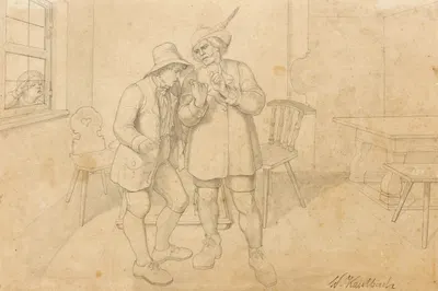 In der Wirtsstube (Ein junger Mann wird zum Kartenspiel verführt) by Вильгельм Трюбнер — digital art print download