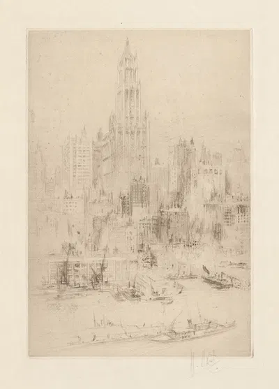 Downtown Manhattan from the East River, with the Woolworth Building by Уильям Уолкот, 1924 — digital art print download
