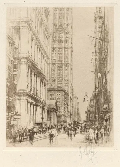 Lower Broadway, Down-Town New York by Уильям Уолкот, 1924 — digital art print download