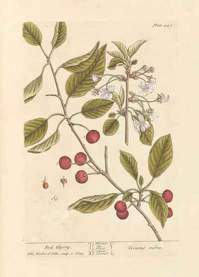 Red cherry by Elizabeth Blackwell, 1739 — digital art print download