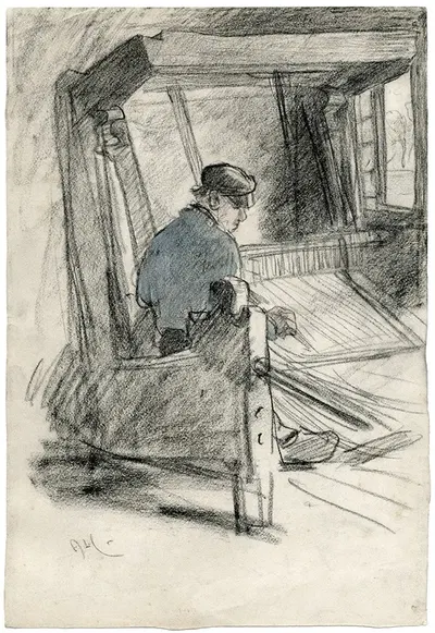 Een wever aan zijn weefgetouw by Adolf le Comte — digital art print download