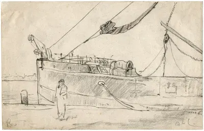 Grote zeilboot aangemeerd bij de kade by Adolf le Comte — digital art print download