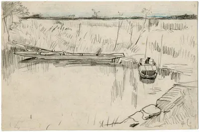 Meer met roeiboot en poes by Adolf le Comte — digital art print download