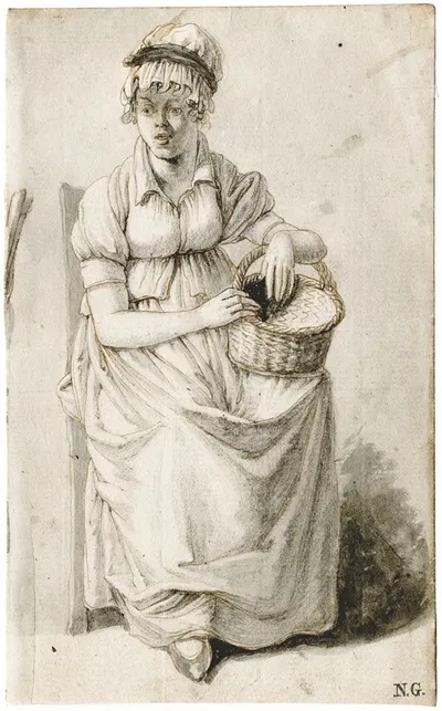 Zittend meisje met mand by Баренд Хендрик Тир — digital art print download