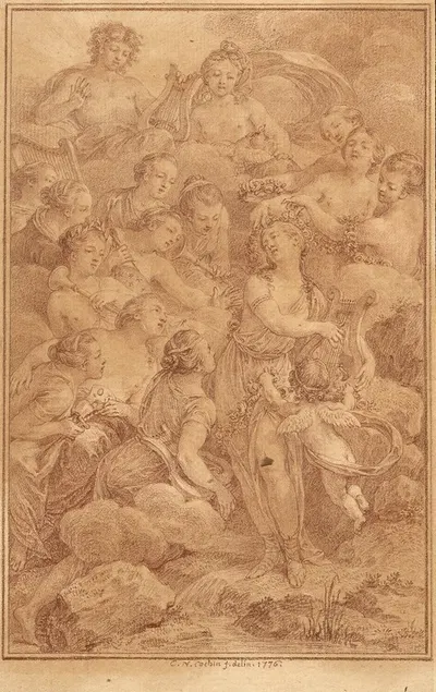 L'Origine des Grâces, frontispice et Le Cortège de Bacchus by Charles Nicolas Cochin II — digital art print download