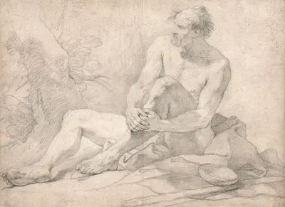 Académie d'homme assis dans un paysage by Шарль-Жозеф Натоир — digital art print download
