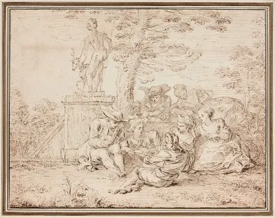 Joueurs de cartes dans un parc au pied d'une statue de Diane by Claude Gillot — digital art print download