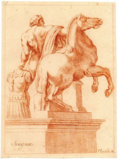 Beeld van een der Dioscuri met een paard by Корнелис Пронк — digital art print download