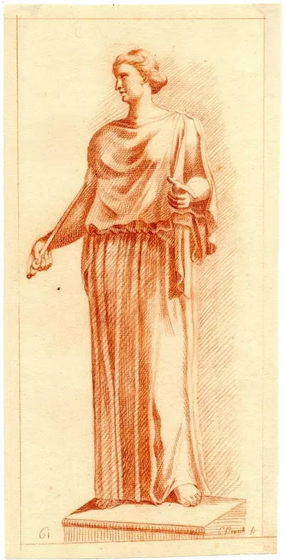 Beeld van staande vrouw met staf in haar hand by Cornelis Pronk — digital art print download
