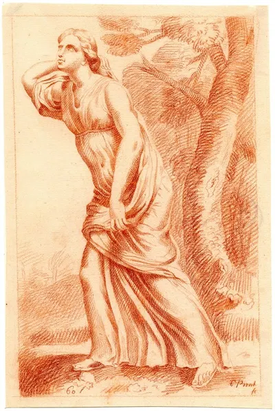 Beeld van staande vrouw, zich omhullende met mantel by Корнелис Пронк — digital art print download