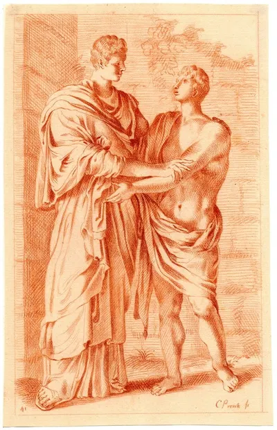 Beeld van twee elkaar omhelzende broers by Корнелис Пронк — digital art print download