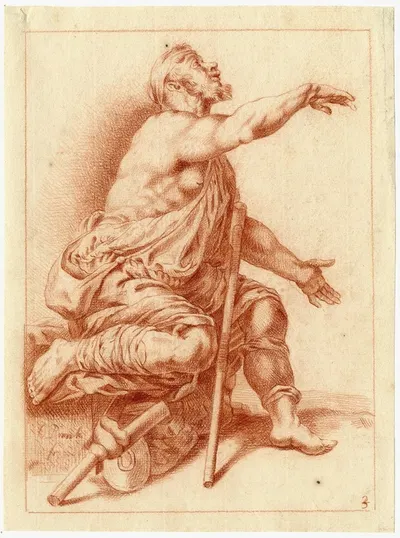 Tekening van een zittende kreupele man by Корнелис Пронк — digital art print download