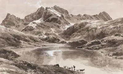 Zürsersee gegen die Wildgrubenspitze by Edward Theodore Compton, 1905 — digital art print download