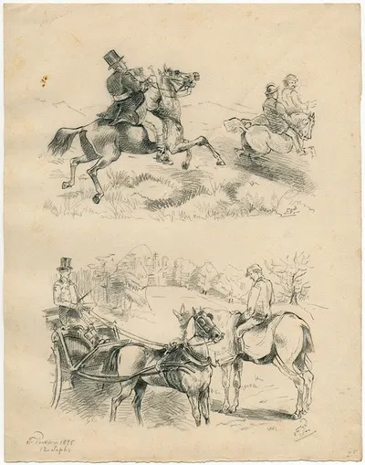 Horsemen in the dunes. Carriage by Floris Verster, 1875 — digital art print download