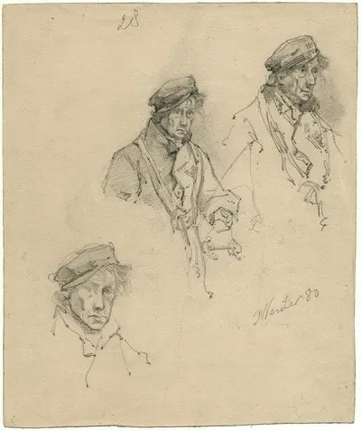 Man with cap and coat: three studies by Floris Verster, 1880 — digital art print download
