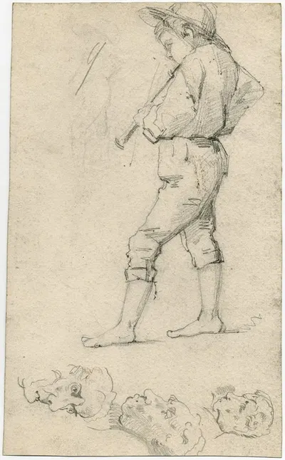 Standing boy with an oboe, three heads by Floris Verster — digital art print download