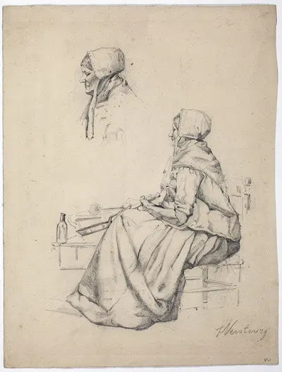 Woman baking pancakes: Head of a woman in profile by Floris Verster — digital art print download