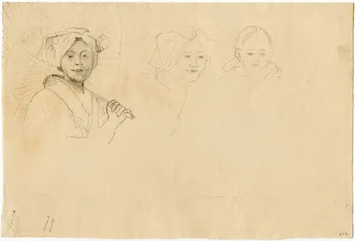 Woman with sunshade, head of a woman, head of a child by Floris Verster — digital art print download