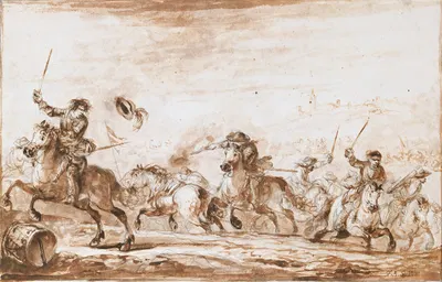 Cavalry Fighting below a Walled Town by Франческо Симонини — digital art print download