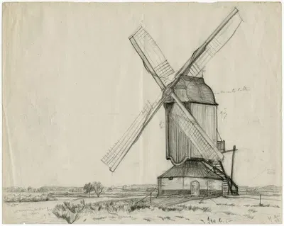 Een standerdmolen in een vlakte by Франс Смиссерт, 1918 — digital art print download