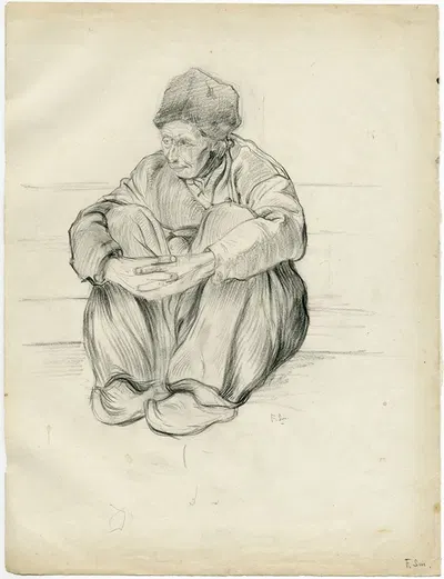 Op de grond zittende oude man met opgetrokken knieën by Франс Смиссерт — digital art print download
