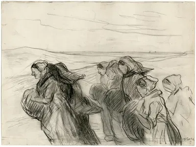 Tegen de wind inlopende vrouwen die gaan nettenboeten by Франс Смиссерт — digital art print download