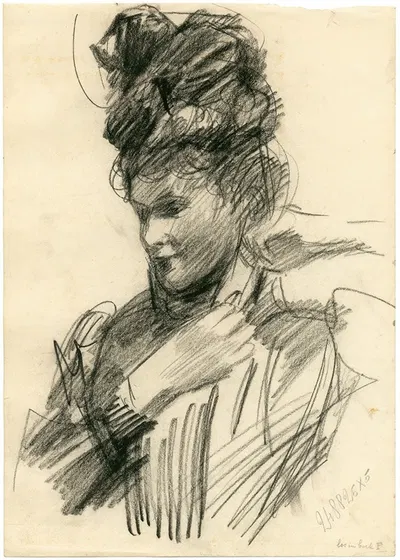Een elegante dame, haar kraag schikkend: borststuk by Isaac Israëls — digital art print download