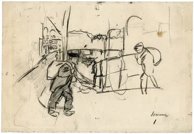 Mannen sjouwen met zakken over een brug by Isaac Israëls, 1898 — digital art print download