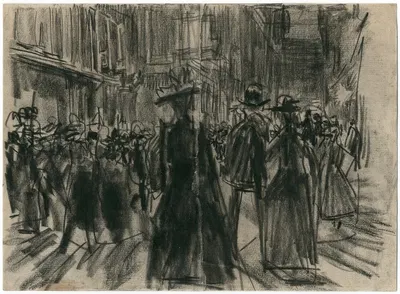 Mensen in de Venestraat te Den Haag bij avond by Isaac Israëls — digital art print download