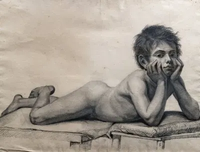 Child lying on stomach by Жан-Батист Каривен — digital art print download