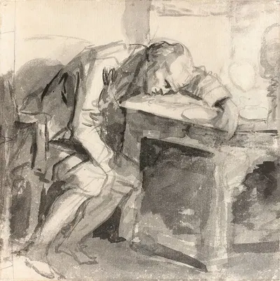 Etude d'homme effondré sur une table by Жан-Батист Грёз — digital art print download