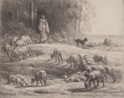 The Shepherdess by Жан-Франсуа Миле, 1852-1862 — digital art print download