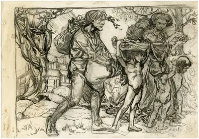 Man, vrouw en 3 kinderen met vruchten by Иоганнес Иосифус Аартс — digital art print download