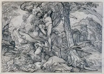 Perseus, riding Pegasus, killing the dragon by Иоганнес Иосифус Аартс — digital art print download