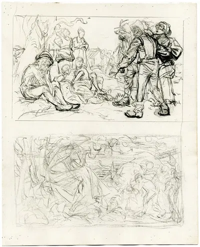 Schetsboekkatern met verschillende compositiestudies by Иоганнес Иосифус Аартс — digital art print download