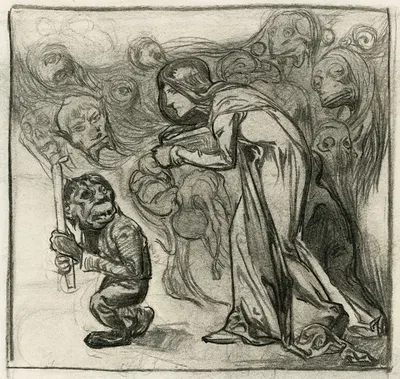 Vrouw volgt lopende gnoom met kaars by Иоганнес Иосифус Аартс — digital art print download
