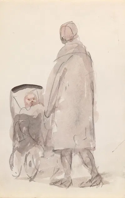 A Woman Pushing a Child in a Pram by Майкл Хили — digital art print download
