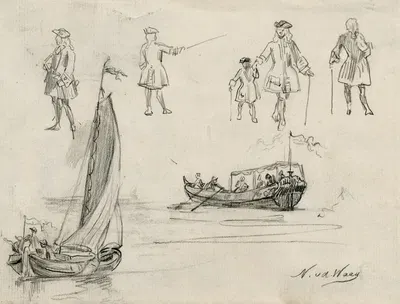17de eeuwse figuurtjes en bootjes by Николаас ван дер Ваай — digital art print download