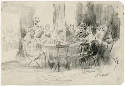 Hotelgasten rond een tafel by Николаас ван дер Ваай — digital art print download