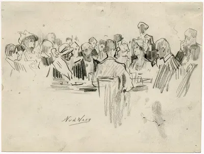 Hotelgasten rond een tafel by Николаас ван дер Ваай — digital art print download