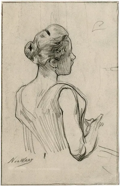 Jonge vrouw in avondtoilet, rugfiguur by Николаас ван дер Ваай — digital art print download