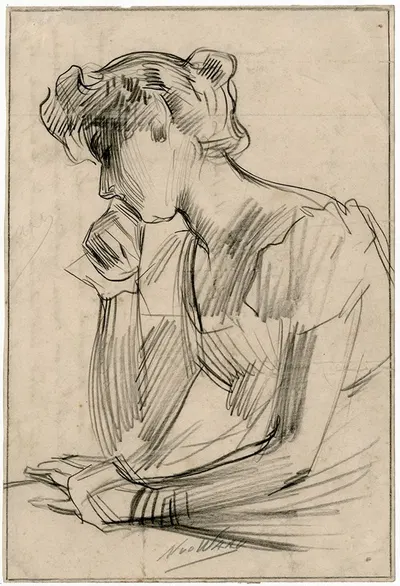 Jonge vrouw in peinzende houding by Николаас ван дер Ваай — digital art print download