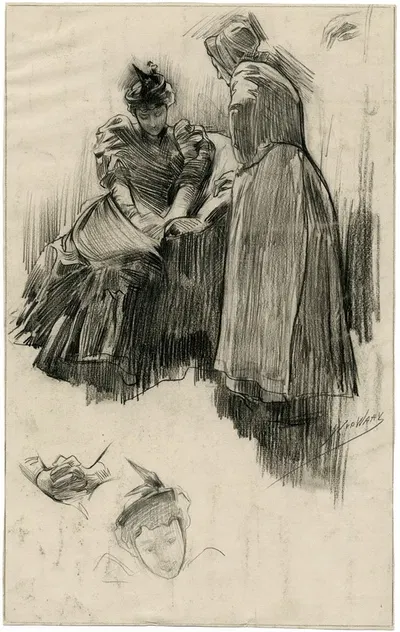 Jonge vrouw in wanhoop met oude dienstmeid by Николаас ван дер Ваай — digital art print download