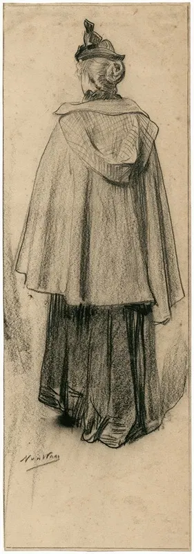 Vrouw in wandelkleding op de rug gezien by Николаас ван дер Ваай — digital art print download