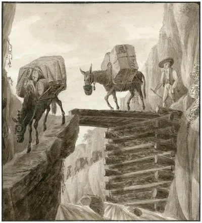 Pakezels steken een brug over in de Pyrenéén by Отто Ховен — digital art print download